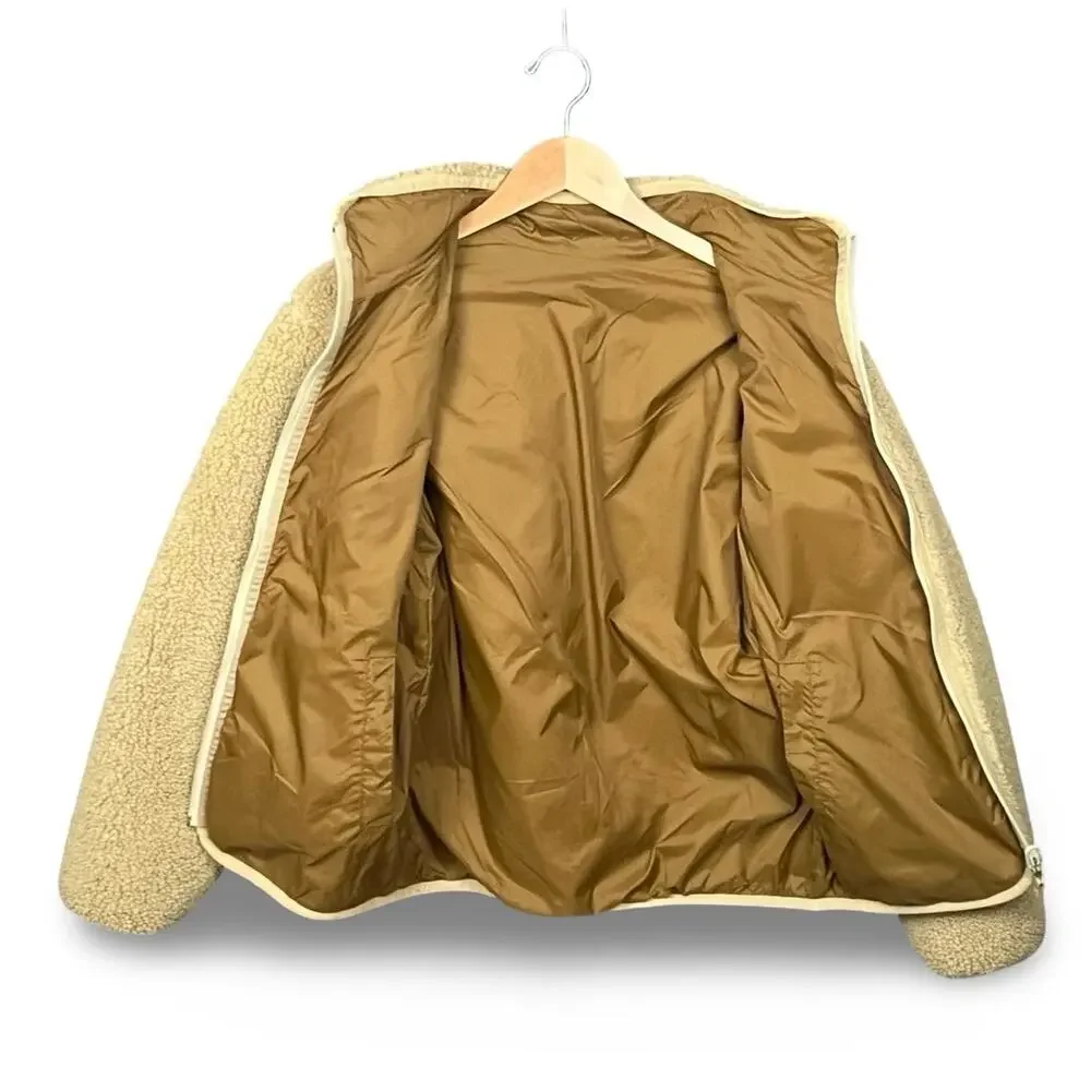 UNIQLO Mens XS Fleece Jacket Full Zip‎ Sherpa Tan Beige Soft Cozy Reversible